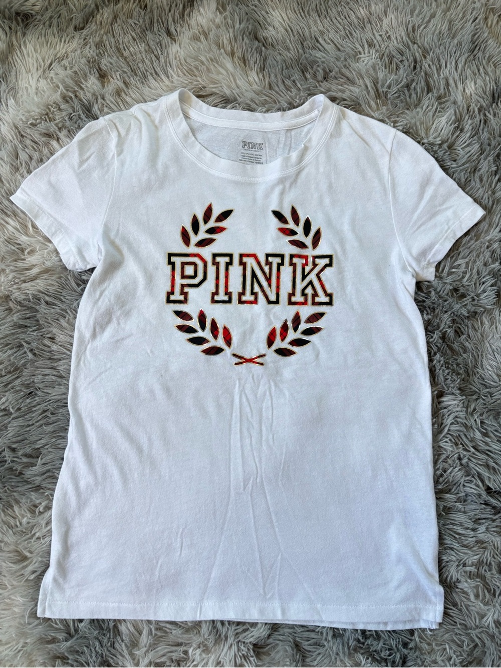 PINK Victoria's Secret White Crewneck Tee with Gray Logo